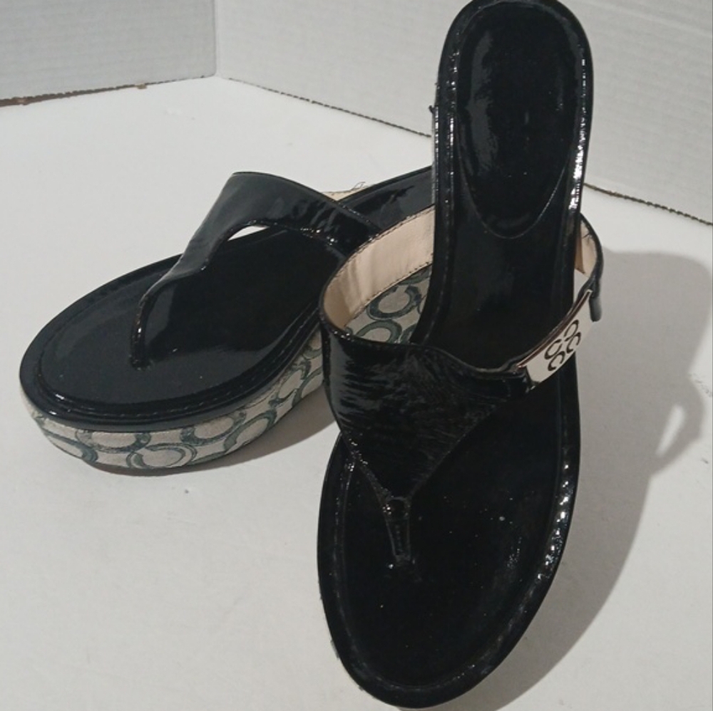 Coach Black Patent Leather Sandals